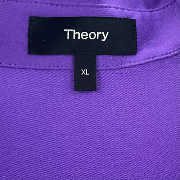 NWT Theory XL Cap Sleeve Blouse Top 100% Silk Georgette Bright Peony Purple - Picture 8 of 13